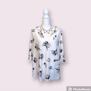 MELLODAY delicate FLORAL BOHO print lightweight blouse 1X